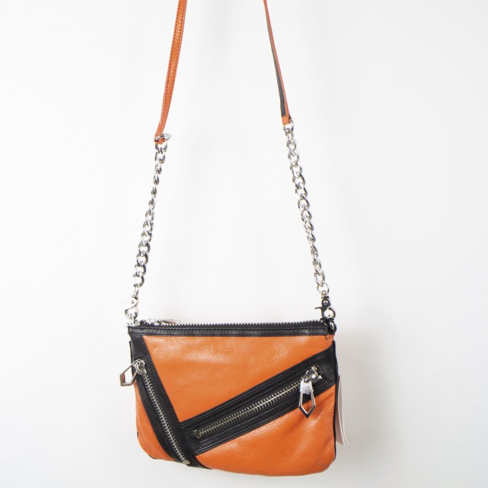 Botkier Cruz Leather Crossbody Purse Orange Black
